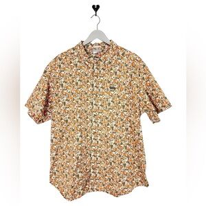 Columbia Sportswear Shirt Men’s 2XL green orange Floral Pattern Short Sleeve